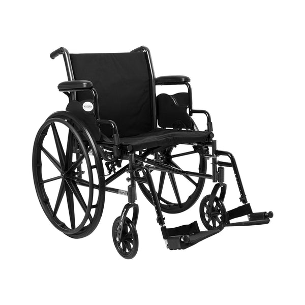 McKesson Lightweight Wheelchair Dual Axle Desk Length Arm Swing-Away Footrest Black Upholstery 20 Inch Seat Width Adult 300 lbs. Weight Capacity (1065286_EA) 1/EA