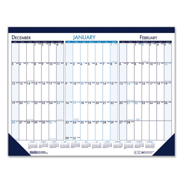 House of Doolittle™ Three Month Desk Pad, 22 x 17, White/Blue/Teal Sheets, Blue Binding, Blue Corners, 14-Month: Dec 2025 to Jan 2027 (HOD136) Each