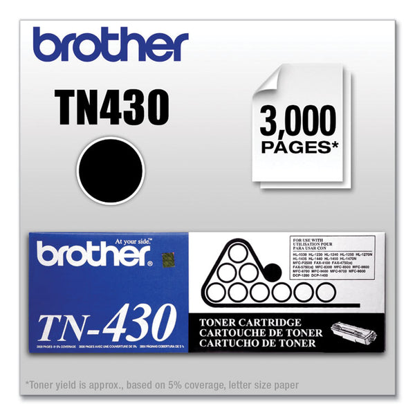 Brother TN430 Toner, 3,000 Page-Yield, Black (BRTTN430)