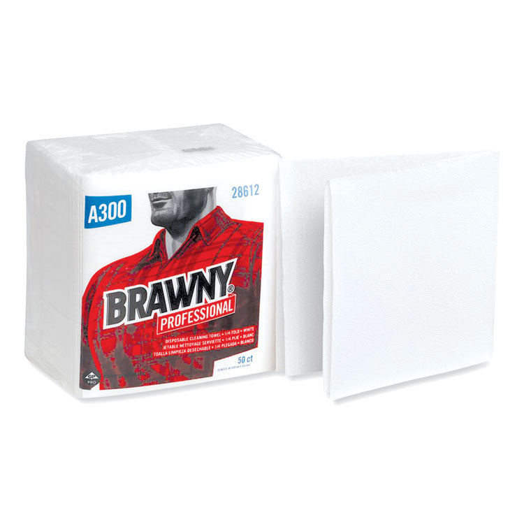 Brawny® Professional Professional Cleaning Towels, 1-Ply, 12 x 13, White, 50/Pack, 12 Packs/Carton (GPC28612) Case of 12