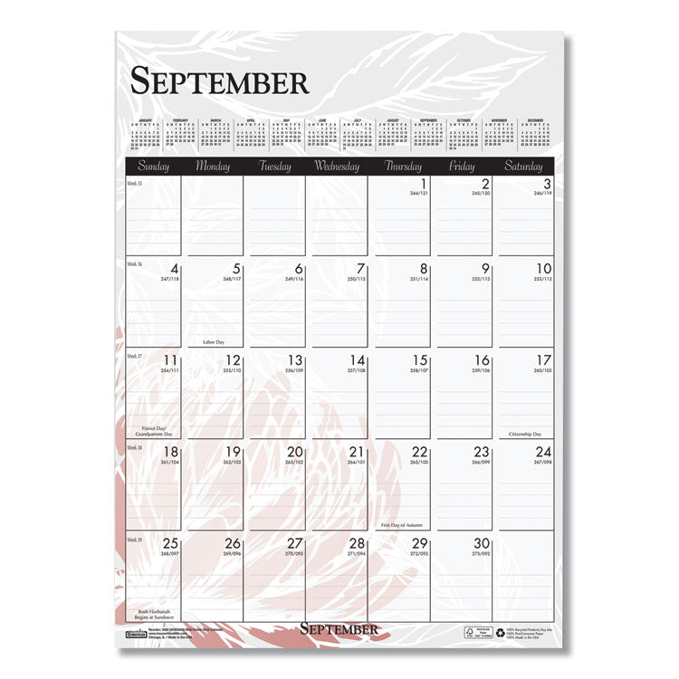 House of Doolittle™ Recycled Wild Flower Wall Calendar, Wild Flowers Artwork, 12 x 16.5, White/Multicolor Sheets, 12-Month (Jan to Dec): 2026 (HOD3462) Each