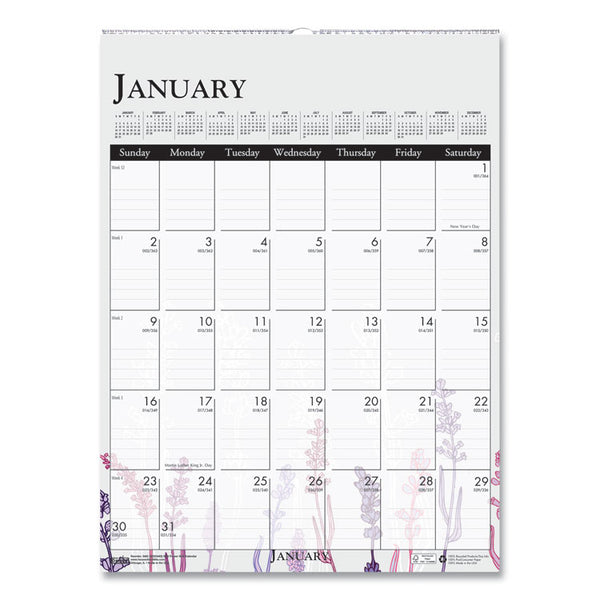 House of Doolittle™ Recycled Wild Flower Wall Calendar, Wild Flowers Artwork, 12 x 16.5, White/Multicolor Sheets, 12-Month (Jan to Dec): 2026 (HOD3462) Each