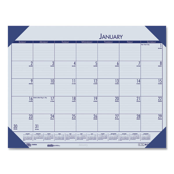 House of Doolittle™ EcoTones Recycled Monthly Desk Pad Calendar, 22 x 17, Ocean Blue Sheets/Corners, Black Binding, 12-Month (Jan-Dec): 2026 (HOD12440) Each