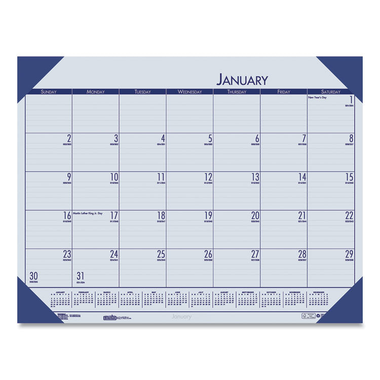 House of Doolittle™ EcoTones Recycled Monthly Desk Pad Calendar, 18.5 x 13, Ocean Blue Sheets/Corners, Black Binding, 12-Month (Jan to Dec): 2026 (HOD124640) Each