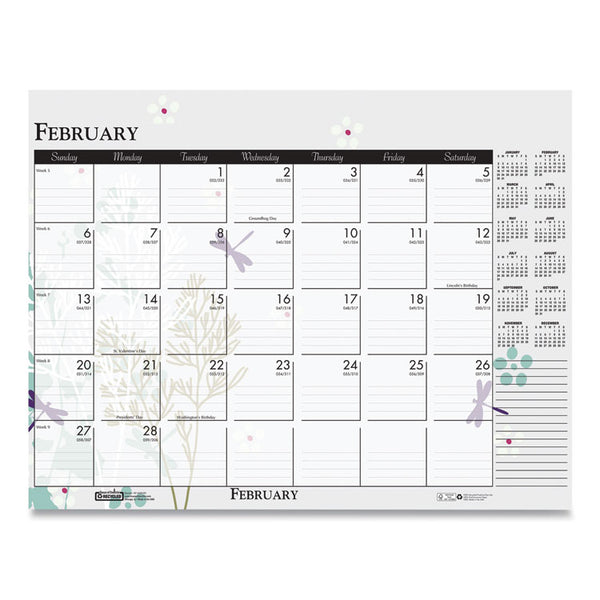 House of Doolittle™ Recycled Desk Pad Calendar, Wild Flowers Artwork, 18.5 x 13, White Sheets, Black Binding/Corners,12-Month (Jan-Dec): 2026 (HOD1976) Each