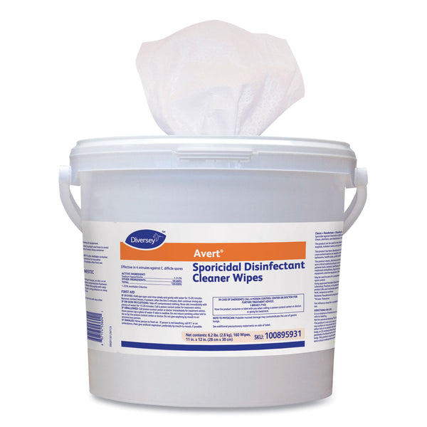 Diversey Avert Sporicidal Disinfectant Cleaner Wipes, Chlorine, 11 x 12, 160/Can, 4/CT (DVO100895931) Case of 4