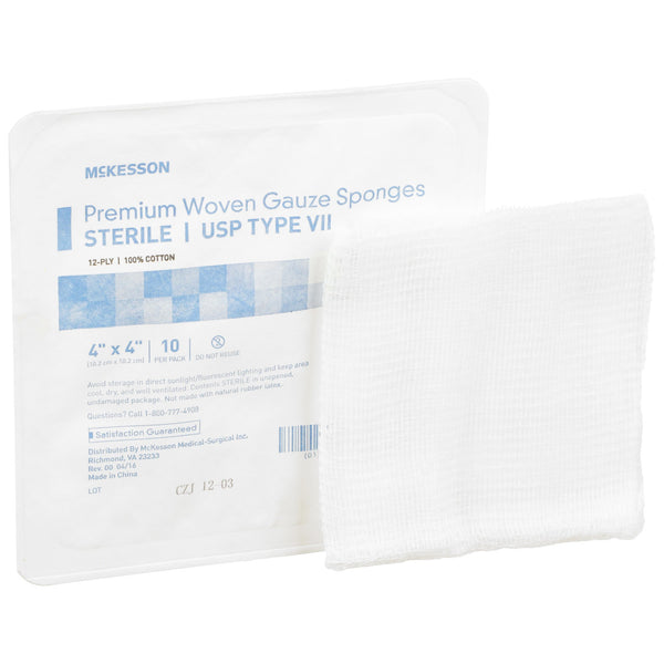 McKesson Gauze Sponge 4 X 4 Inch 12-Ply Sterile 10 per Tray (446028_TR) 10/TR