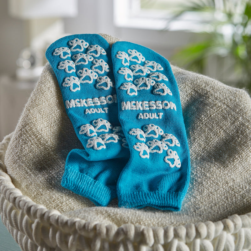 McKesson Terries™ Slipper Socks Unisex Adult Large Single Tread Single Patient Use Teal (334874_CS) 48/CS