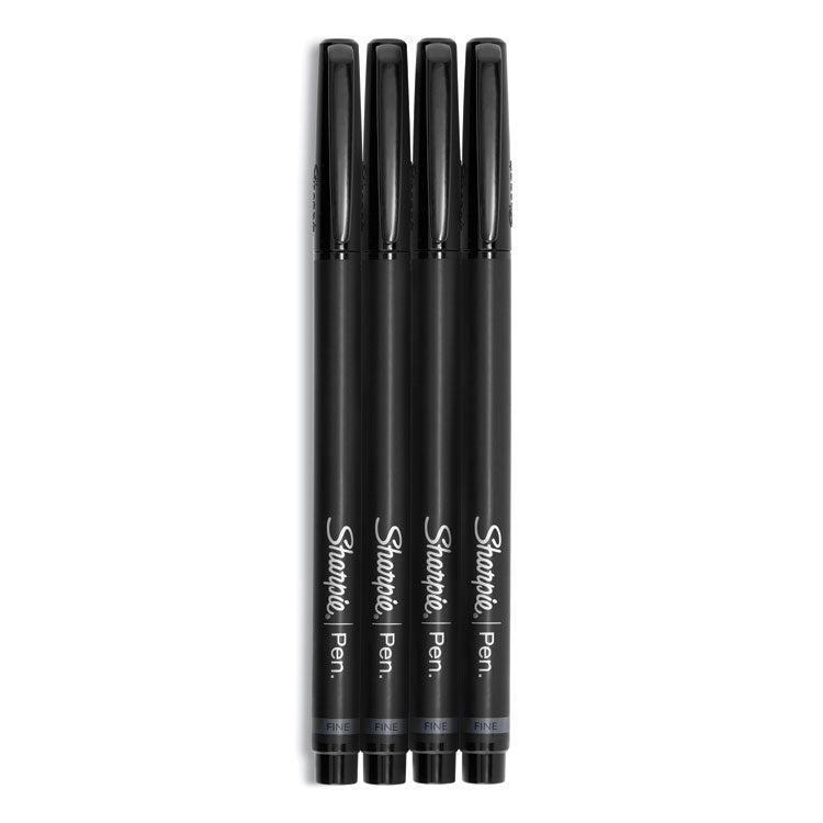 Sharpie® Water-Resistant Ink Porous Point Pen, Stick, Fine 0.4 mm, Black Ink, Black Barrel, 4/Pack (SAN1742661) Pack of 4