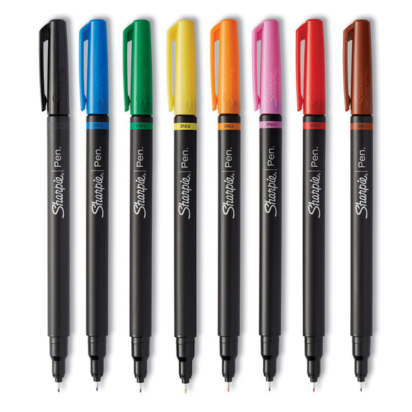 Sharpie® Art Pen Porous Point Pen with Hard Case, Stick, Fine 0.4 mm, Assorted Ink and Barrel Colors, 8/Pack (SAN1982056)