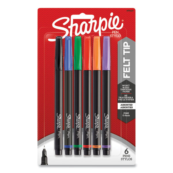 Sharpie® Water-Resistant Ink Porous Point Pen, Stick, Fine 0.4 mm, Assorted Ink and Barrel Colors, 6/Pack (SAN1976527)