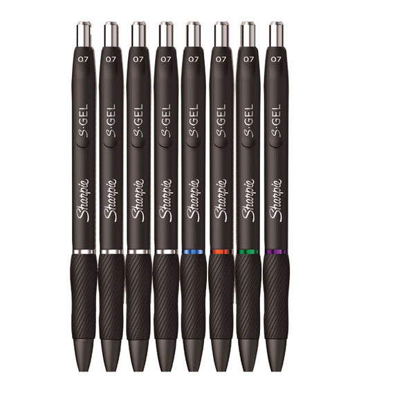 Sharpie® S-Gel™ S-Gel High-Performance Gel Pen, Retractable, Medium 0.7 mm, Five Assorted Ink Colors, Black Barrel, 8/Pack (SAN2126231) Pack of 8