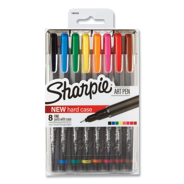 Sharpie® Art Pen Porous Point Pen with Hard Case, Stick, Fine 0.4 mm, Assorted Ink and Barrel Colors, 8/Pack (SAN1982056)