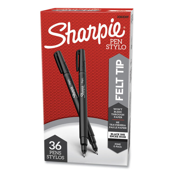 Sharpie® Water-Resistant Ink Porous Point Pen Value Pack, Stick, Fine 0.4 mm, Black Ink, Black Barrel, 36/Pack (SAN2083009)