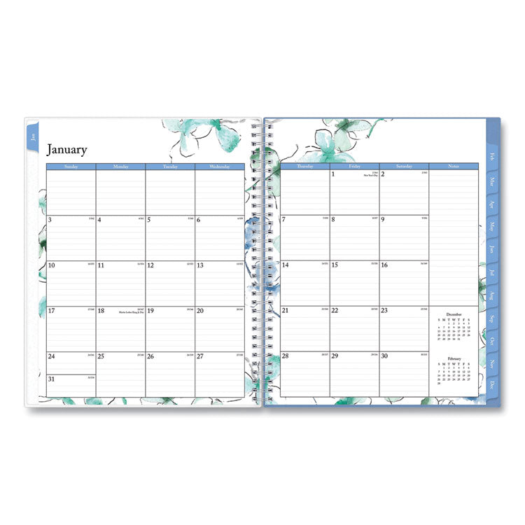 Lindley Weekly/Monthly Planner, Floral Artwork, 11 x 8.5, White/Blue/Green Cover, 12-Month (Jan to Dec): 2025 (BLS100654) Each