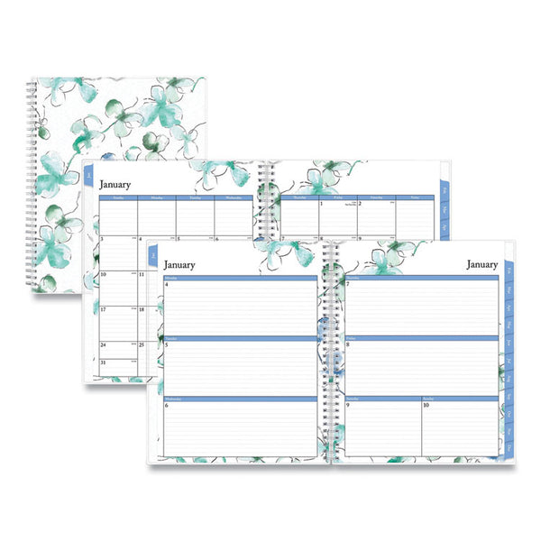 Lindley Weekly/Monthly Planner, Floral Artwork, 11 x 8.5, White/Blue/Green Cover, 12-Month (Jan to Dec): 2025 (BLS100654) Each