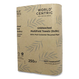 World Centric® 100 Percent PCW Recycled Paper Towels, 1-Ply, 9 x 9, Natural, 250/Pack, 16 Packs/Carton (WORTWPAMF) Case of 4000