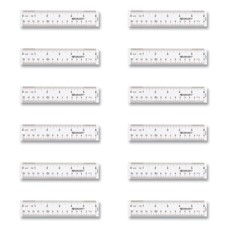 Westcott® Clear Flexible Acrylic Ruler, Standard/Metric, 6" (15 cm) Long, Clear, 12/Box (ACM17723) Box of 12