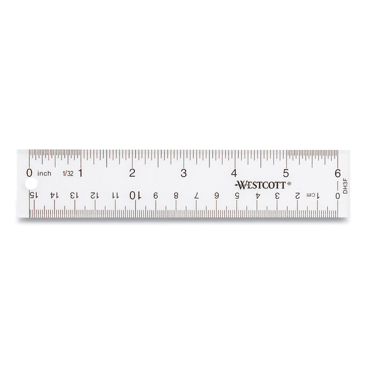 Westcott® Clear Flexible Acrylic Ruler, Standard/Metric, 6" (15 cm) Long, Clear, 12/Box (ACM17723) Box of 12