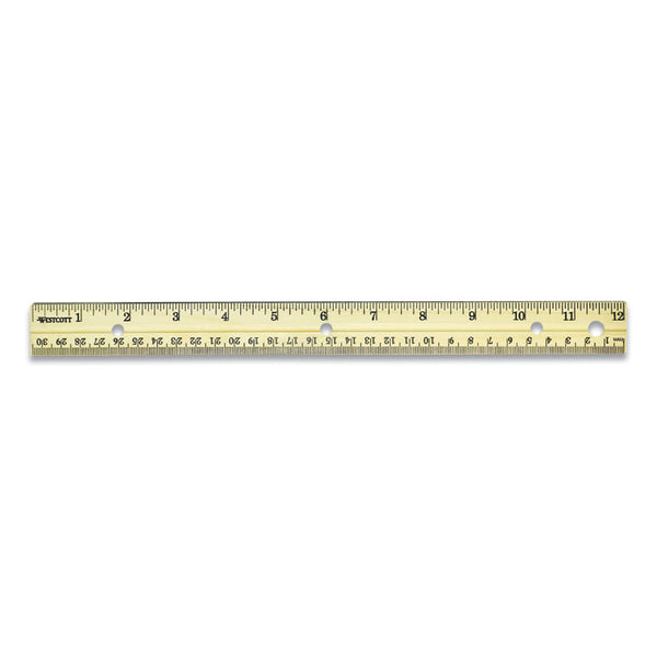 Westcott® Three-Hole Punched Wood Ruler, Standard/Metric, 12" (30 cm) Long, Natural Wood, 36/Box (ACM17724) Box of 36