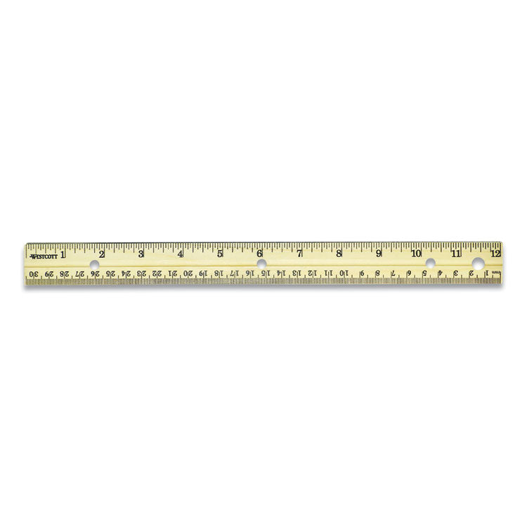 Westcott® Three-Hole Punched Wood Ruler, Standard/Metric, 12" (30 cm) Long, Natural Wood, 36/Box (ACM17724) Box of 36