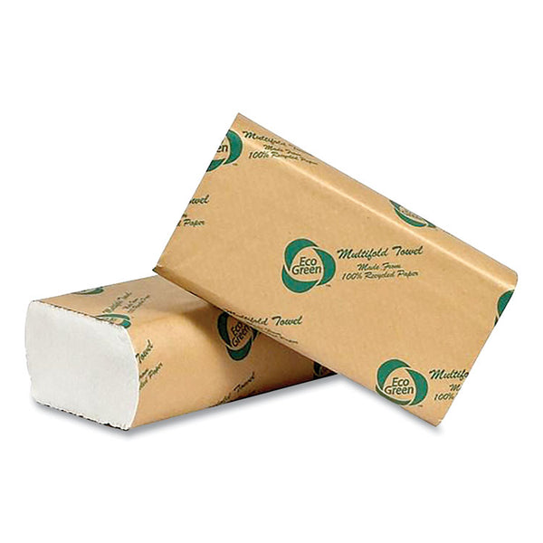 Eco Green® Recycled Multifold Paper Towels, 1-Ply, 9.5 x 9.5, White, 250/Pack, 16 Packs/Carton (APAEW416) Each