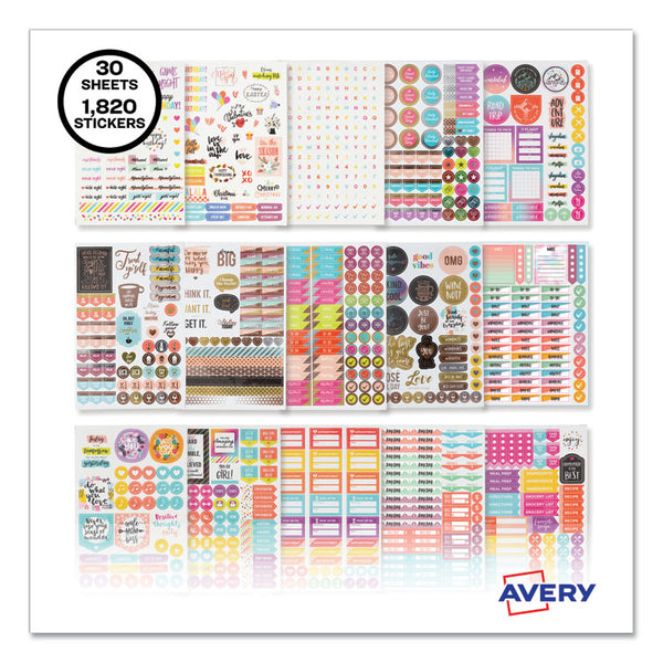 Avery® Planner Sticker Variety Pack for Moms, Budget, Family, Fitness, Holiday, Work, Assorted Colors, 1,820/Pack (AVE6780)