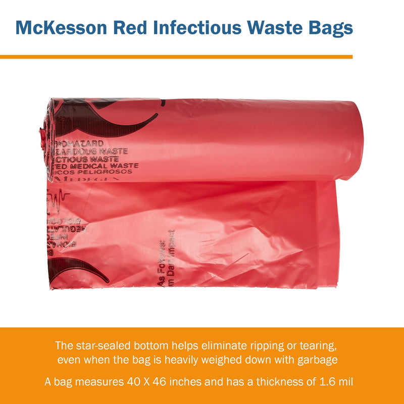 McKesson Biohazard Waste Bag Biohazard Symbol / Infectious Waste 40 to 45 gal. Red 40 X 46 Inch (315631_CS) 100/CS