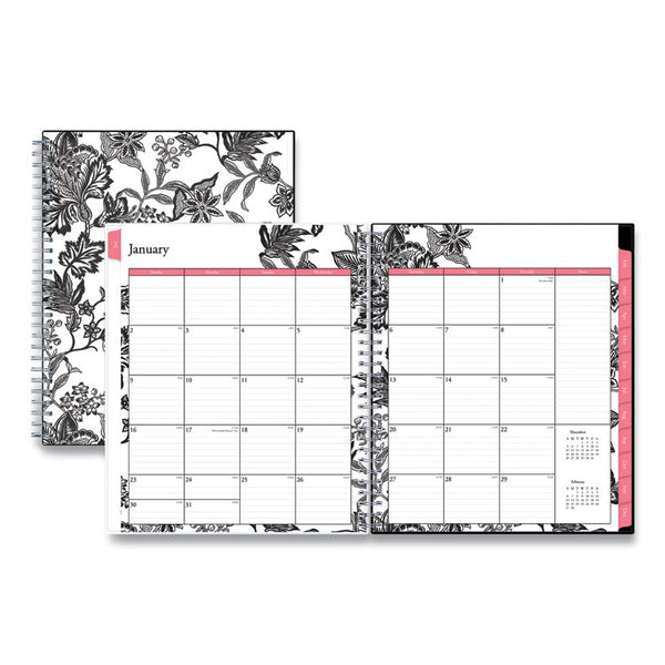 Analeis Monthly Planner, Floral Artwork, 10 x 8, White/Black/Coral Cover, 12-Month (Jan to Dec): 2025 (BLS100004) Each