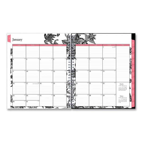 Analeis Monthly Planner, Floral Artwork, 10 x 8, White/Black/Coral Cover, 12-Month (Jan to Dec): 2025 (BLS100004) Each