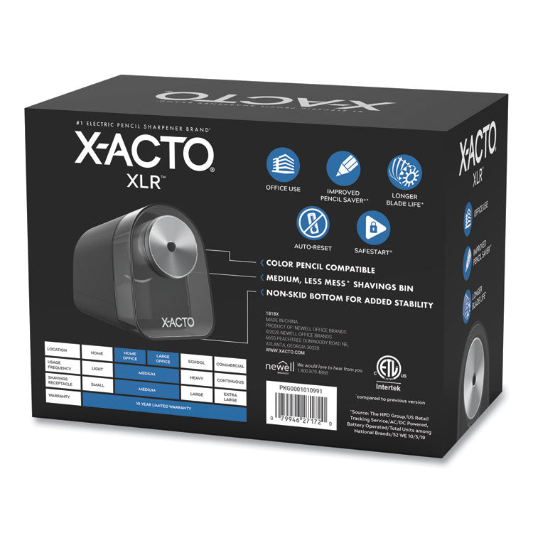 X-ACTO® Model 1818 XLR Office Electric Pencil Sharpener, AC-Powered, 3.5 x 5.5 x 4.5, Black/Silver/Smoke (EPI1818X)