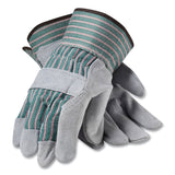 PIP Bronze Series Leather/Fabric Work Gloves, Large (Size 9), Gray/Green, 12 Pairs (PID836563L) 1 Dozen