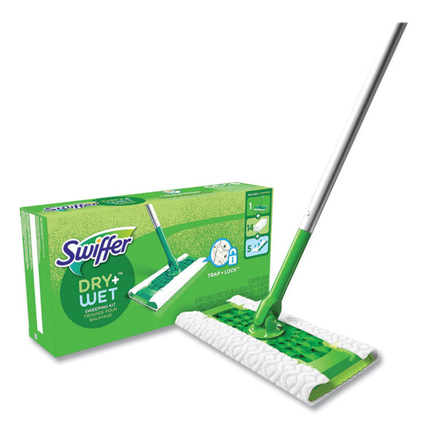 Swiffer® Sweeper Mop, 10 x 4.8 White Cloth Head, 46" Silver/Green Aluminum/Plastic Handle (PGC49947)