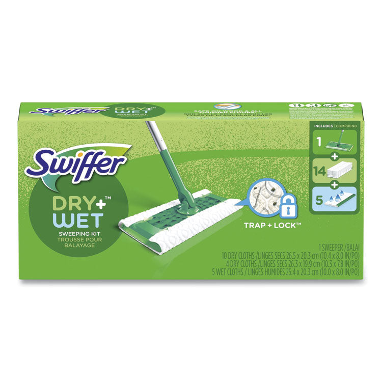 Swiffer® Sweeper Mop, 10 x 4.8 White Cloth Head, 46" Silver/Green Aluminum/Plastic Handle (PGC49947)