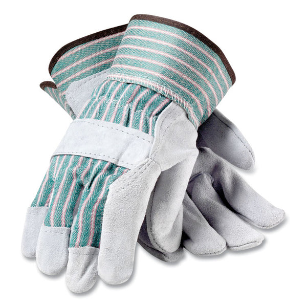 PIP Bronze Series Leather/Fabric Work Gloves, Medium (Size 8), Gray/Green, 12 Pairs (PID836563M) 1 Dozen