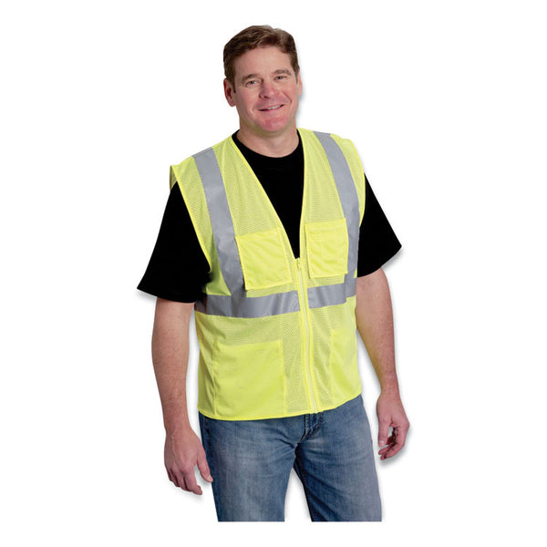 PIP ANSI Class 2 Four Pocket Zipper Safety Vest, Polyester Mesh, 5X-Large, Hi-Viz Lime Yellow (PIDMVGZ4PLY5X) Each