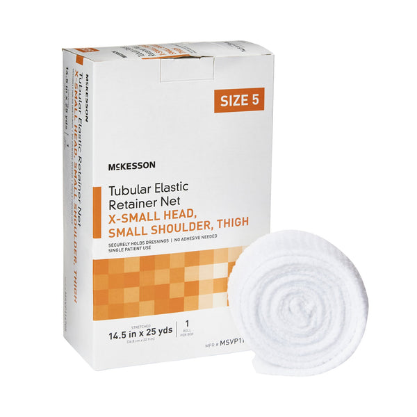 McKesson Elastic Net Retainer Dressing Tubular Elastic 14-1/2 Inch X 25 Yard Size 5 White X-Small Head / Small Shoulder / Thigh NonSterile (1113349_BX) 1/BX