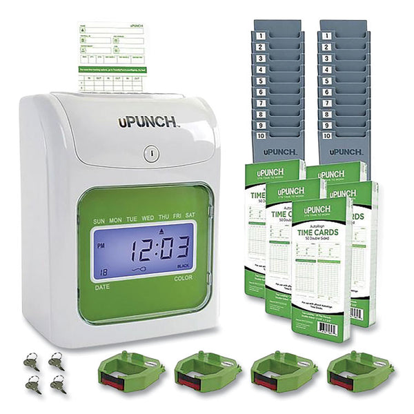 uPunch™ UB1000 Electronic Non-Calculating Time Clock Bundle, LCD Display, Beige/Green (PPZUB1000) Each