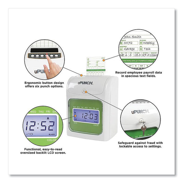 uPunch™ UB1000 Electronic Non-Calculating Time Clock Bundle, LCD Display, Beige/Green (PPZUB1000) Each