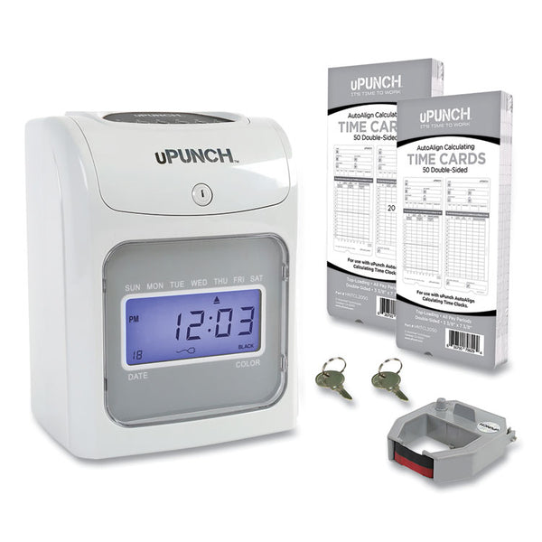 uPunch™ HN2500 Electronic Calculating Time Clock Bundle, LCD Display, Beige/Gray (PPZHN2500) Each