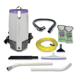 ProTeam® Super Coach Pro 10 Backpack Vacuum with Xover Fixed-Length Two-Piece Wand, 10 qt Tank Capacity, Gray/Purple (PTM107304) Each