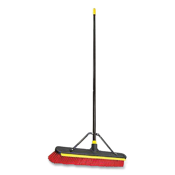 Quickie® Bulldozer 2-in-1 Squeegee Pushbroom, 24 x 54, PET Bristles, Finished Steel Handle, Black/Red/Yellow (QCK635SU) Each