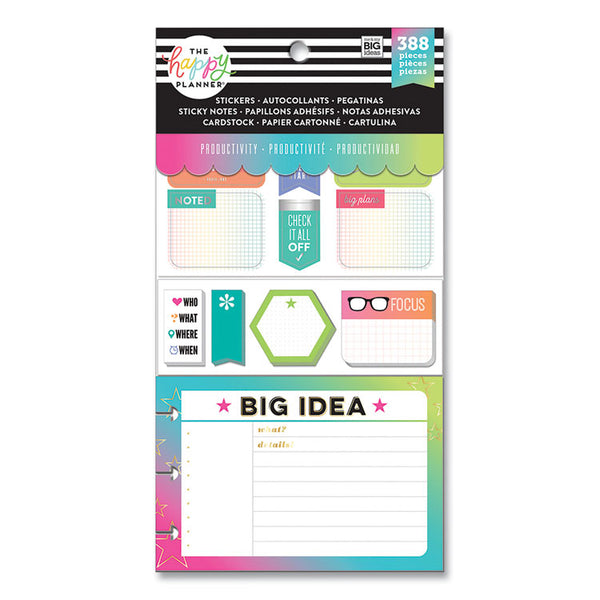 The Happy Planner® Productivity Multi Accessory Pack, 20 Double-Sided Pre-Punched Cards, 20 Half-Sheet Stickers, 3 Sticky Note Pads (THLPLMP02) Each