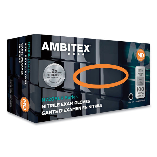AMBITEX® N720 Series Powder-Free Nitrile Gloves, 6 mil, 2X-Large, Black, 100/Box, 10 Boxes/Carton (TXINXXL720BLK) Each