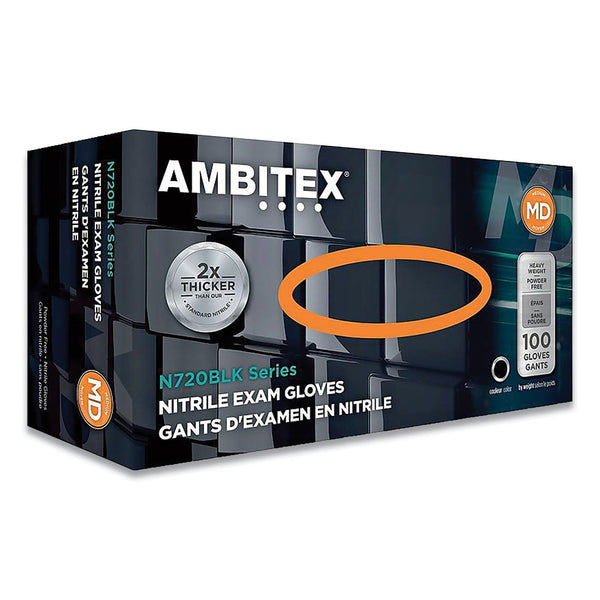 AMBITEX® N720 Series Powder-Free Nitrile Gloves, 6 mil, Medium, Black, 100/Box, 10 Boxes/Carton (TXINMD720BLK) Each
