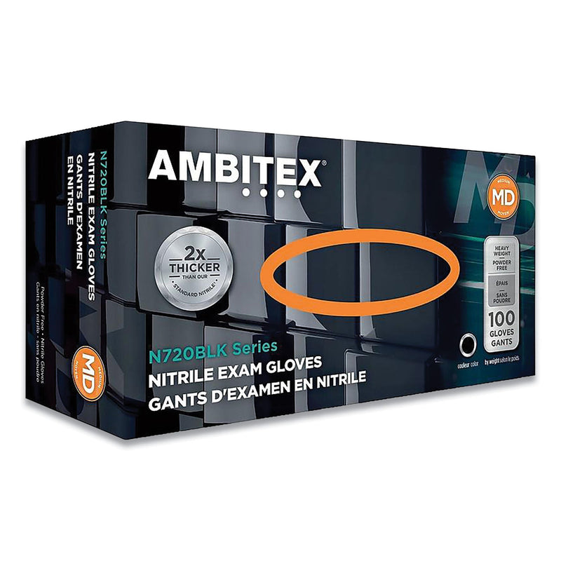 AMBITEX® N720 Series Powder-Free Nitrile Gloves, 6 mil, Medium, Black, 100/Box, 10 Boxes/Carton (TXINMD720BLK) Each