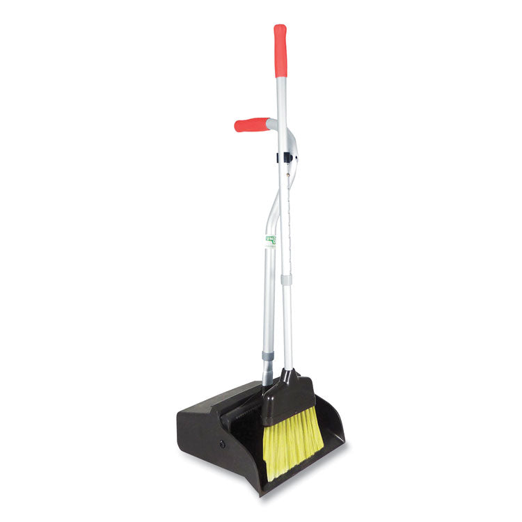 Unger® Telescopic Ergo Dust Pan with Broom, 12" Wide, 34" to 44" Pan, 47" to 57" Broom, Metal/Vinyl/Cotton, Black/Silver/Red (UNGEDTBR) Each