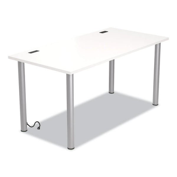 Union & Scale™ Essentials Writing Table-Desk with Integrated Power Management, 59.7" x 29.3" x 28.8", White/Aluminum (UOS24398966)