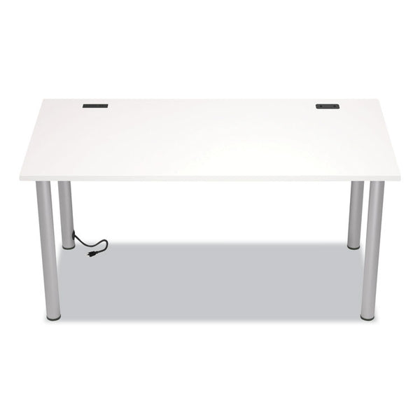 Union & Scale™ Essentials Writing Table-Desk with Integrated Power Management, 59.7" x 29.3" x 28.8", White/Aluminum (UOS24398966)