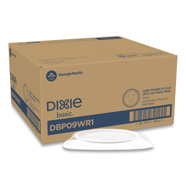 Dixie® White Paper Plates, 8.5" dia, Individually Wrapped, White, 500/Carton (DXEDBP09WR1)